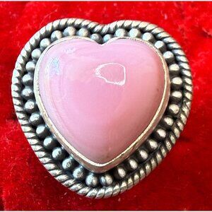 Pink Conch Heart Sterling Silver Adjustable Ring